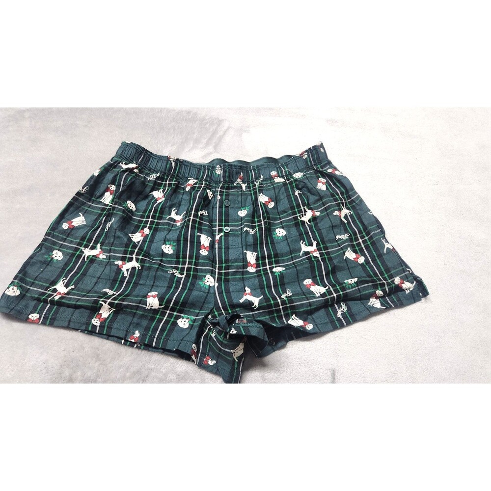 Victoria's Secret Women's Small Green Holiday Dogs Silky Sleep Boxy Pajama Short